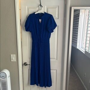 Chic Blue Midi Dress with Puff Sleeves